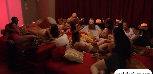  Swingers swap partners and massive orgy in the red room